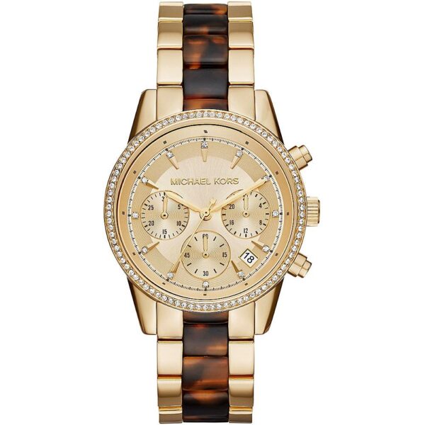 Michael Kors MK 6322 Ritz chronograafhorloge voor dames, goudkleurig en schildpadacetaat