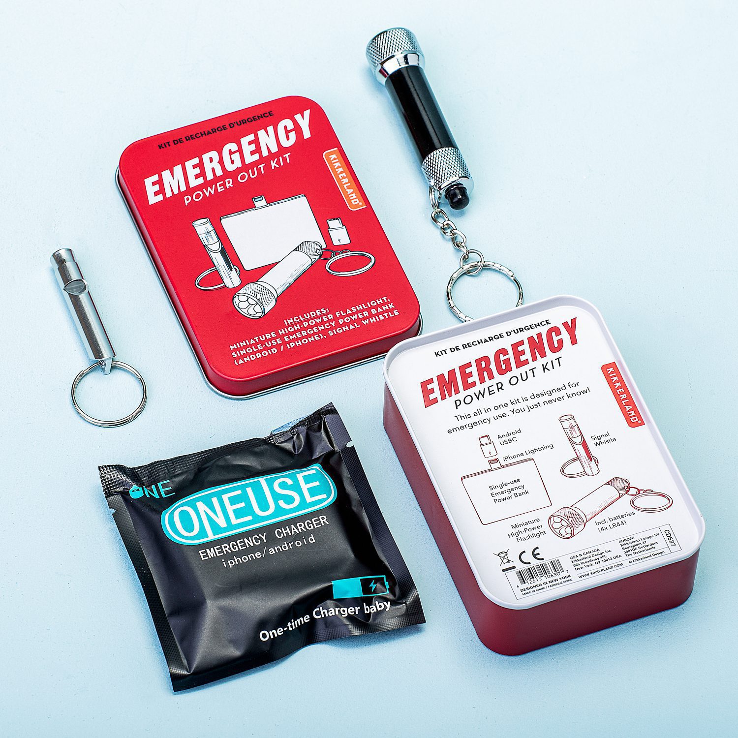 emergency power out kit zaklamp powerbank fluit