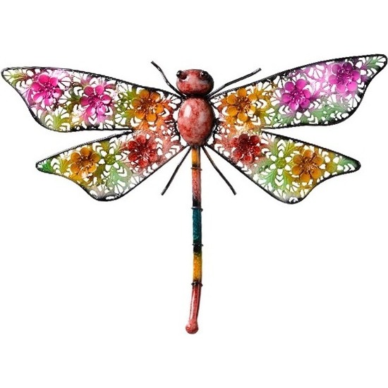 Gekleurde metalen tuindecoratie libelle hangdecoratie cadeau