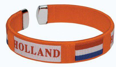 Oranje armband met tekst Holland en Nederlandse vlag