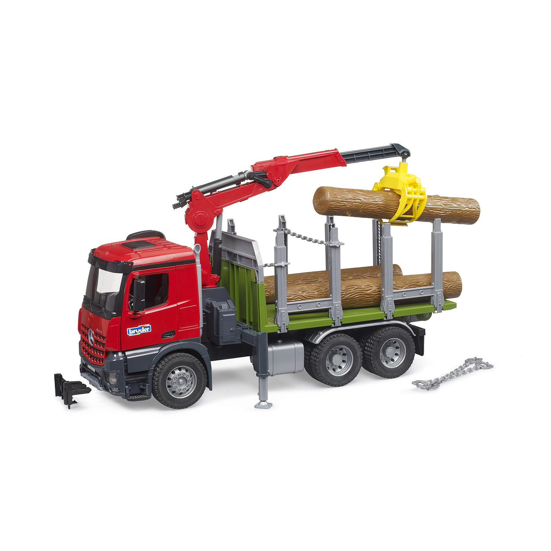 Bruder Mercedez-Benz Arocs houtvrachtwagen met kraanarm en 3 boomstammen