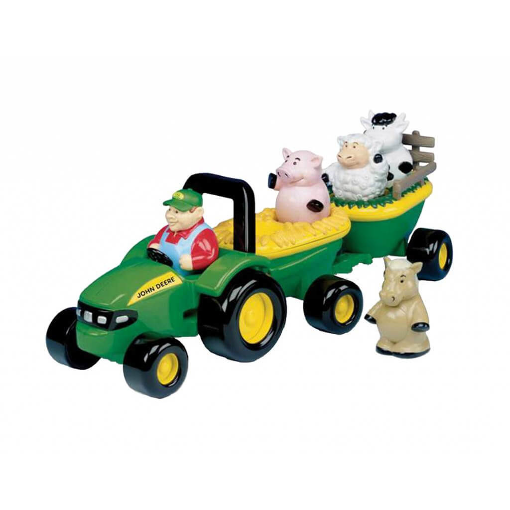 Muzikale tractor met aanhanger en dieren van Britains