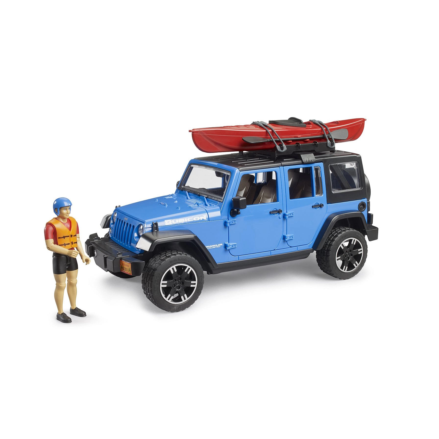 Bruder Jeep Wrangler Rubicon met Kayak and kayaker 1:16