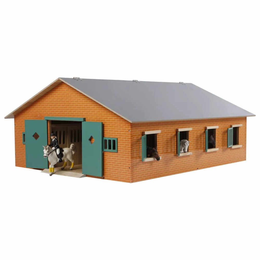 Kids Globe houten paardenstal met 7 boxen voor Schleich paarden 1:24