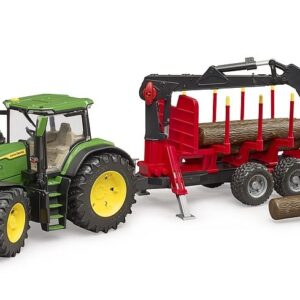Bruder John Deere 7R 350 met houttrailer en 4 boomstammen