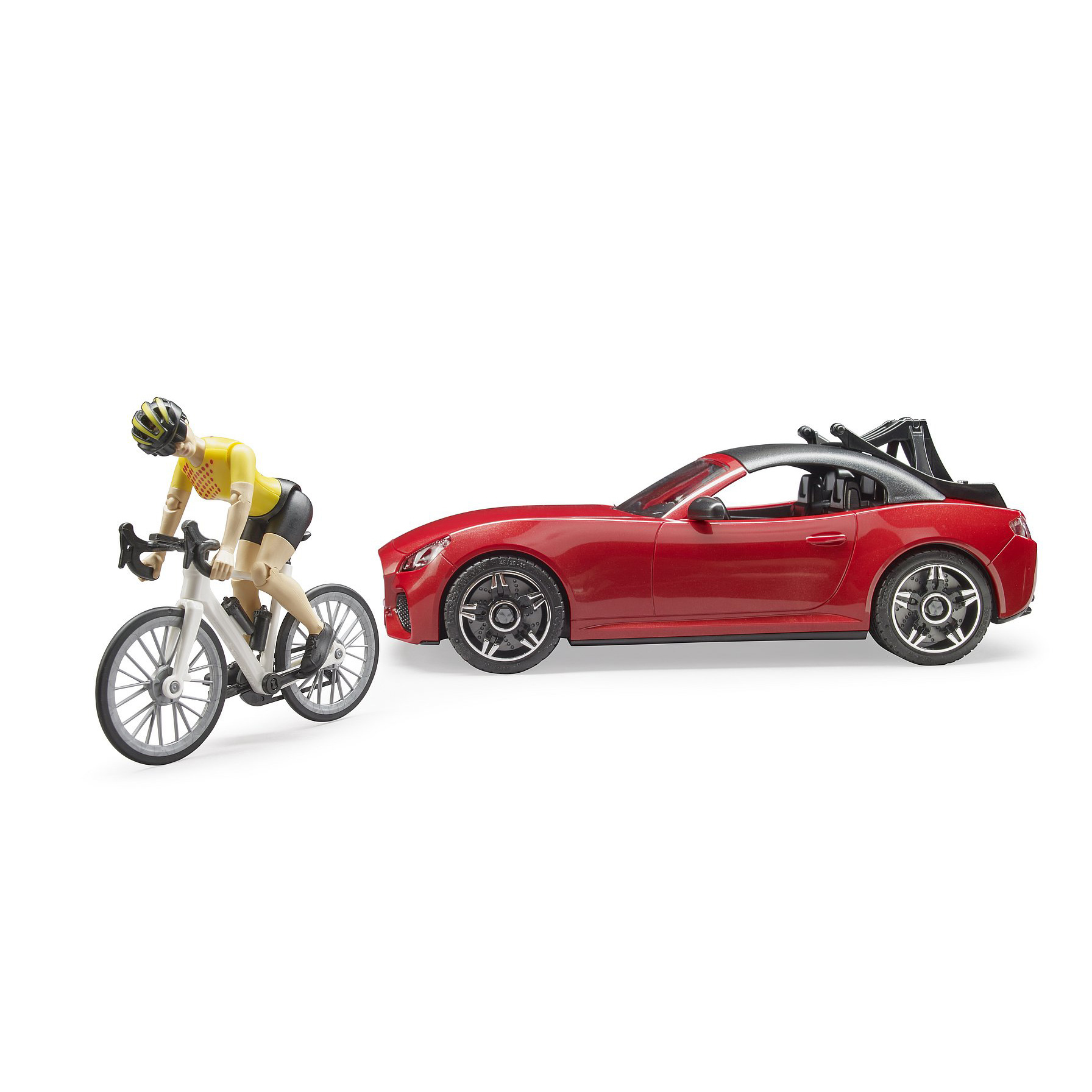 Bruder Roadster met racefiets en fietser