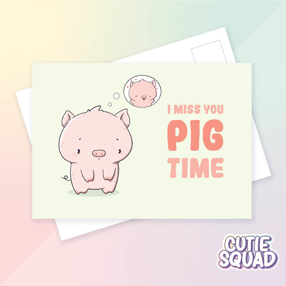 CutieSquad Ansichtkaart - I miss you pig time