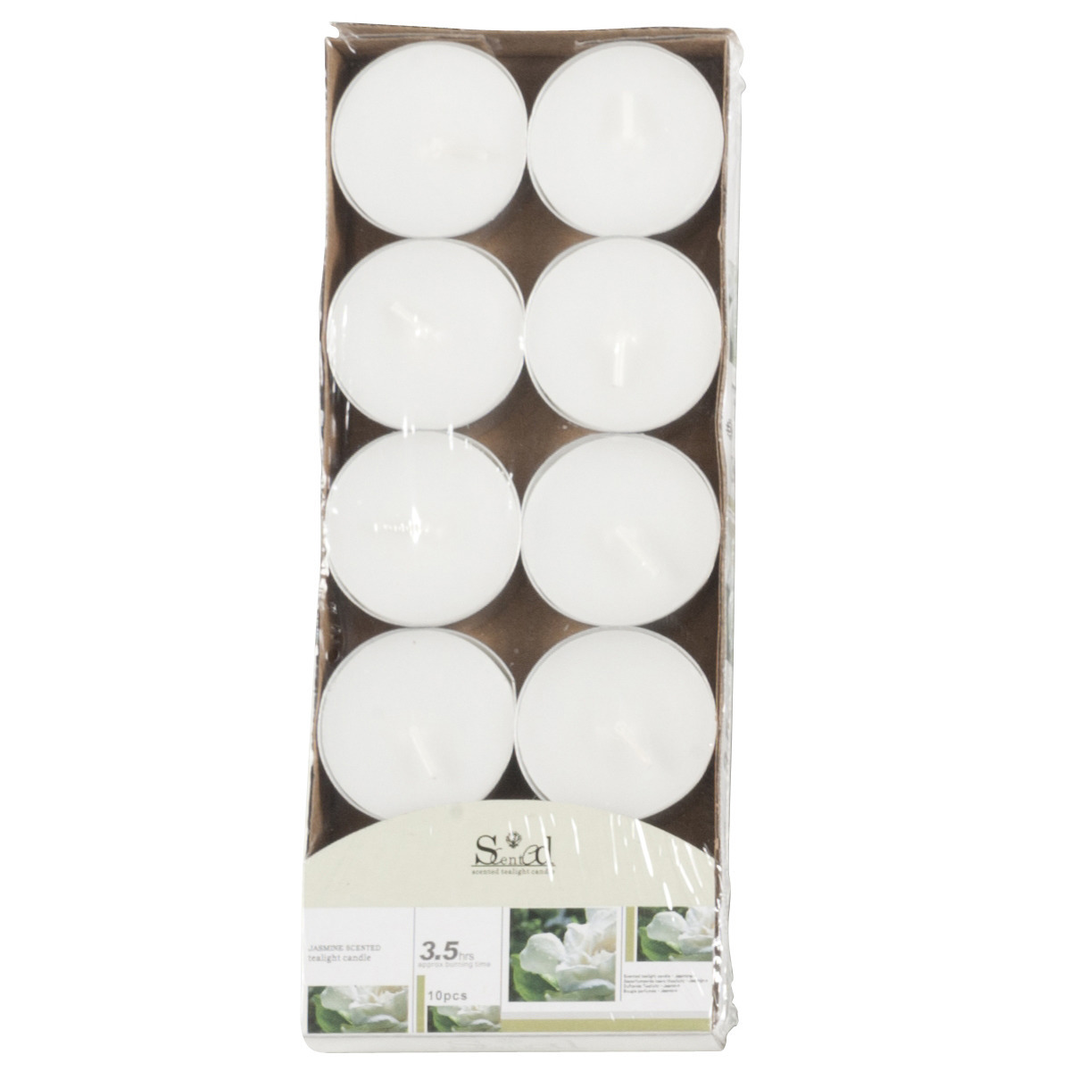 Arti Casa Geurtheelichtjes - 10x stuks - jasmijn - wit - was/paraffine - 3,5 uur