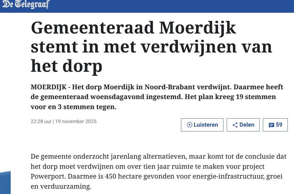 kop De Telegraaf Gemeenteraad Moerdijk stemt in met verdwijnen van het dorp